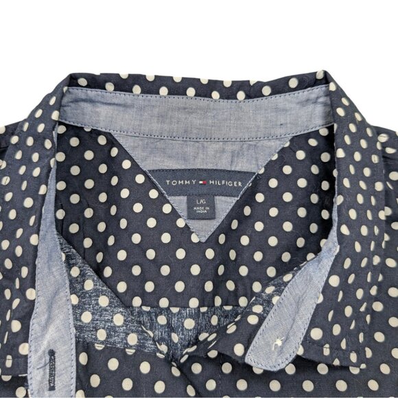 Tommy Hilfiger Large Blue & While Polka Dot Sleeveless Button Blouse - Picture 5 of 7